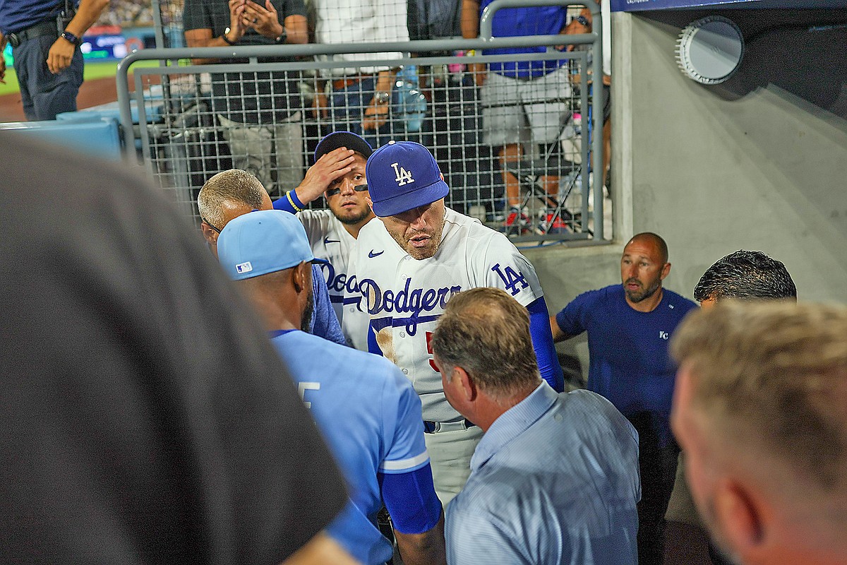 Freeman appears to avoid serious injury in fall down dugout steps