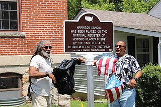 Harrison School plants National Register Historic Places marker sign ...