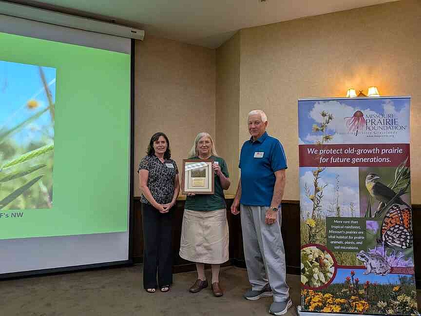 Judy McKinnon, of Fulton, received the Dick Dawson Prairie Pioneer of the Year Award during the Missouri Prairie Foundation's Annual Dinner, held Saturday.