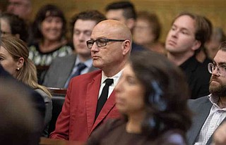 Missouri Secretary of State Denny Hoskins listens to three cases during Missouri Supreme Court arguments Wednesday, Sept. 2, 2026. (Pool photo by Annelise Hanshaw/Missouri Independent)